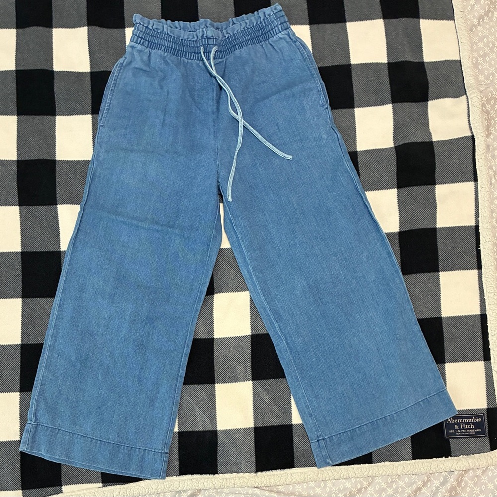 Madewell Women’s Blue Denim Wide-Leg Pants High Rise Drawstring XXS